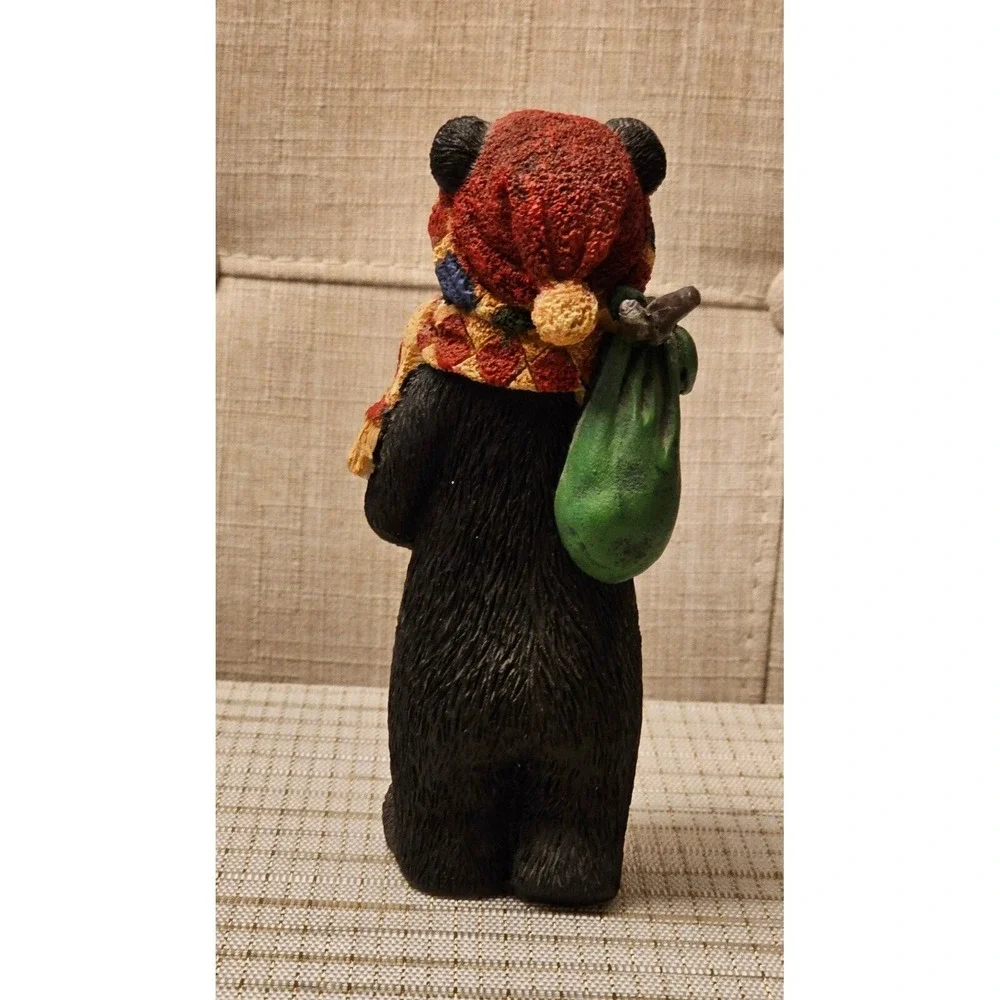 Vintage Sandicast 6X2 Black Bear Figurine with scarf, winter‎ hat, bag on stick
